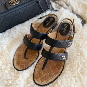 CHANEL Authentic Quilted CC Sandals Sz 41.5 GUC